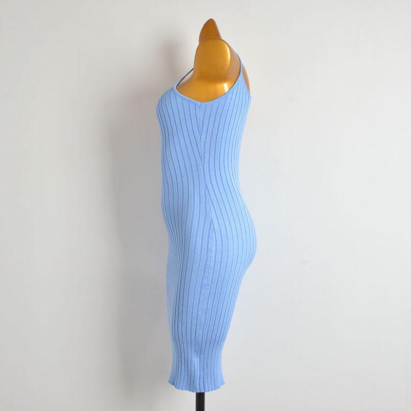 French Style New Arrival Pure Color U Collar Sexy Open Back Knitting Sling Dress Women's Waist Slim Looking Mid Length Long Length Bodycon Dress