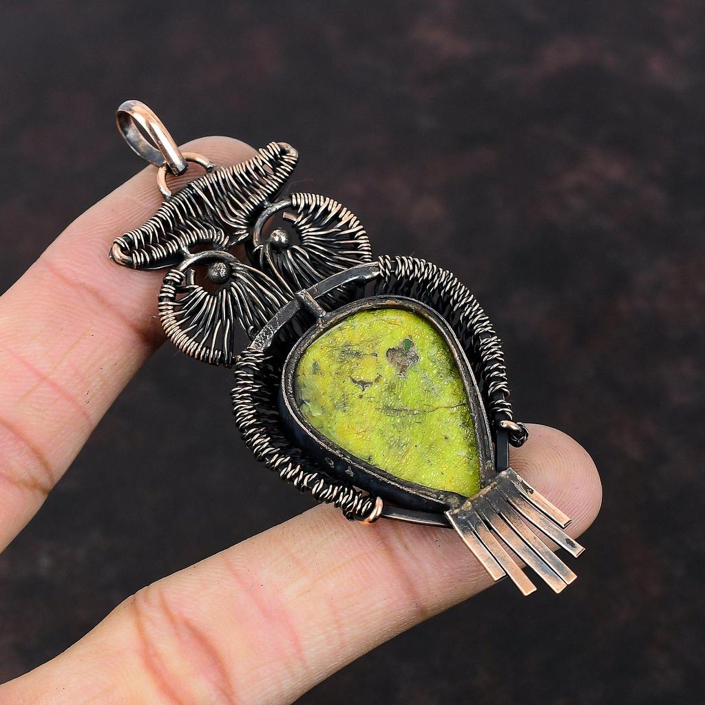 Stichtite Pendant Copper Wire Wrapped Pendant Owl Gemstone Pendant Wire Wrap Jewelry Handmade Pendant Gift For Women Antique Copper Jewelry