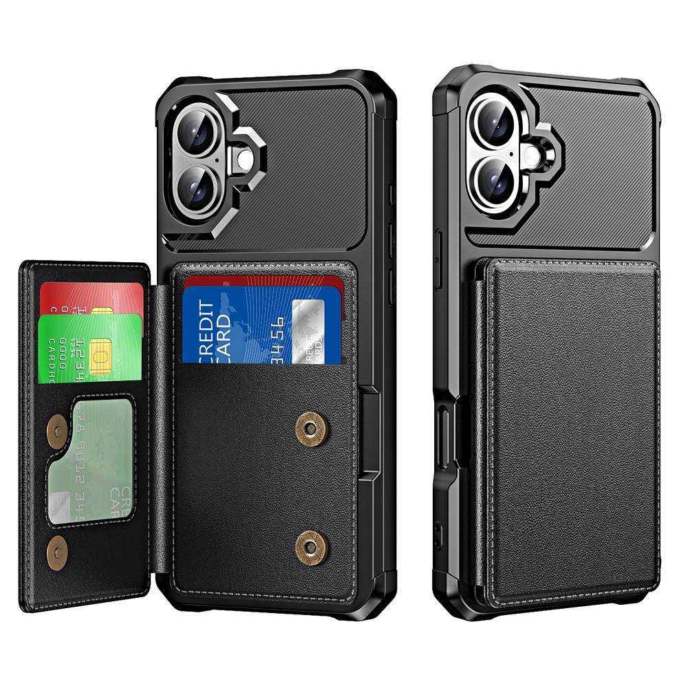 For iPhone 16 Case Card Slot Kickstand Leather+TPU Reinforced Corner Phone Cover
