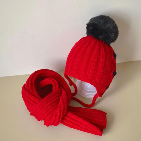 2 Pcs Kids Winter Hat Scarf Set Soft Cable Knitted Pom-Pom Hat Warm Scarf Set for Boys Girls Toddlers