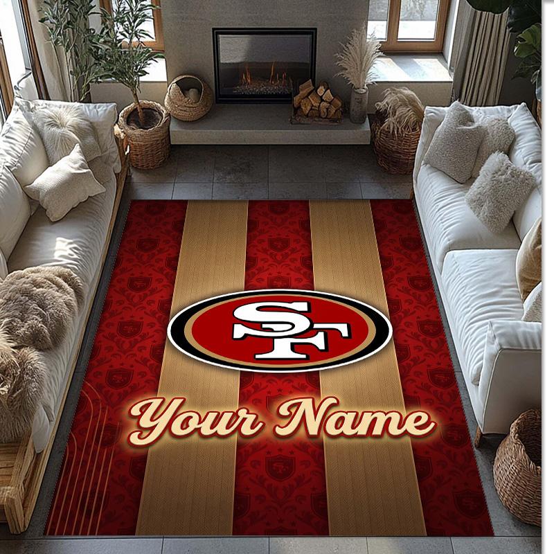 San Francisco 49ers Kristall-Samt-Teppich, Personalisierte rutschfeste Fußmatte mit individuellem Namenstext für Heimdekoration Geschenk