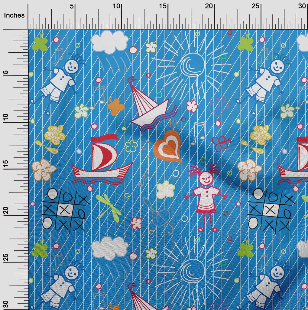 oneOone Cotton Flex Blau Stoff Kinder Nähen Material Druck Stoff Meterware 40 Zoll