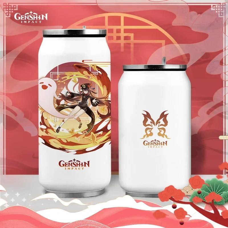 Anime Genshin Impact Thermos Bottle Stainless Steel Coffee Mup Zhongli Klee Portable Water Cup Drinking Bottle Thermos Flask