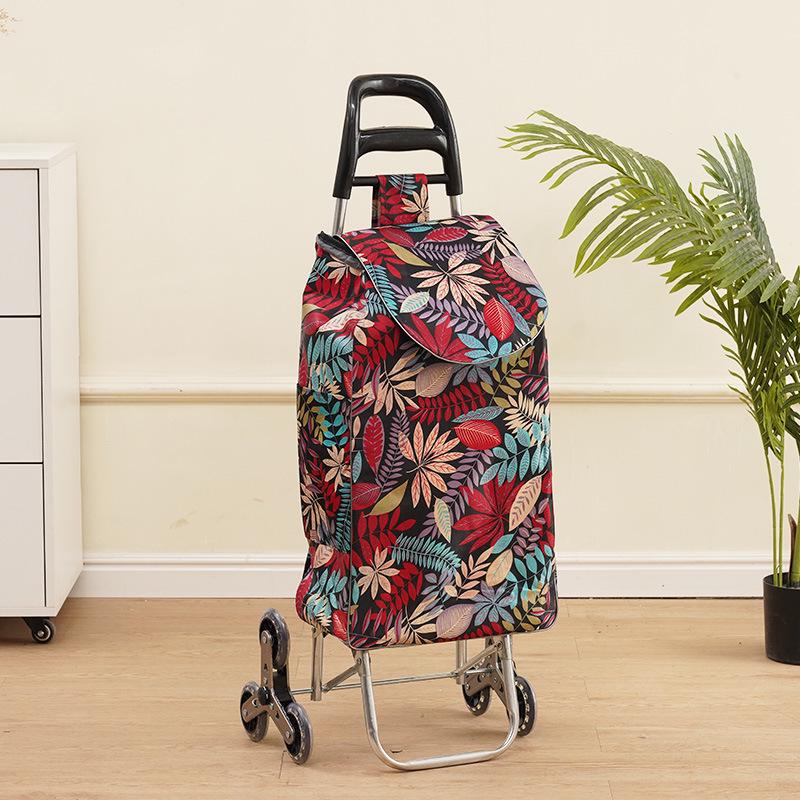 Portable Folding Trolley Cart for Seniors - Floral Pattern, Large Capacity for Grocery Shopping and Home Use