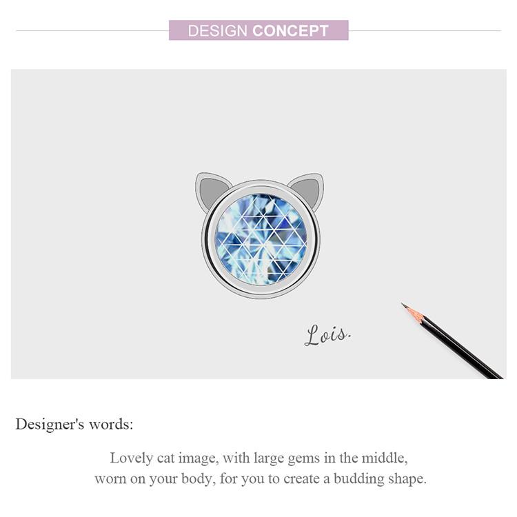 BAMOER Cute Cat Gem Bead 925 Sterling Silver Prívesok so vzorom kryštálovej hviezdy pre originálny náramok na náramok pre domácich majstrov