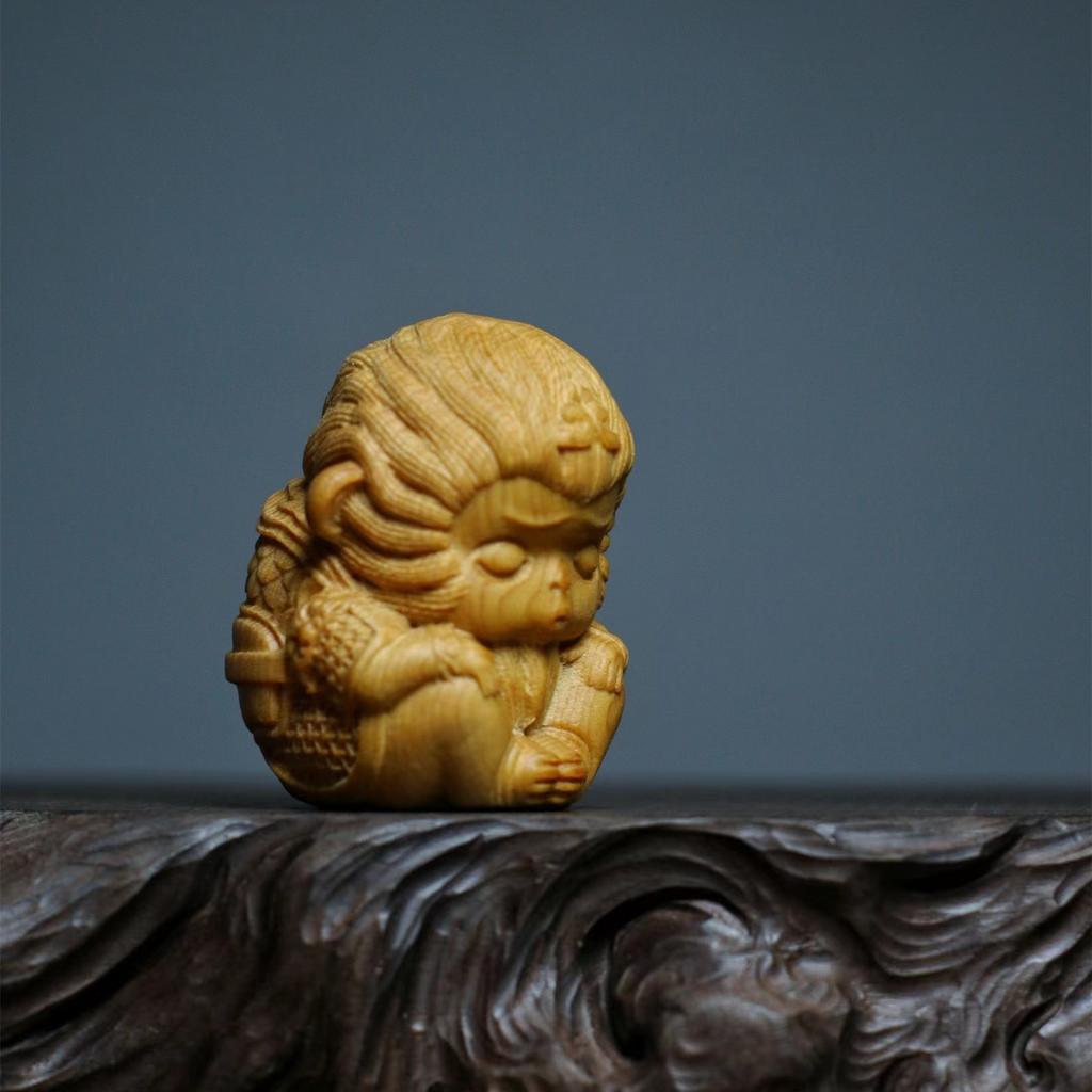 Woodcarving Monkey Mini Ornament Chinese Style Handle Gift Pendant Decoration