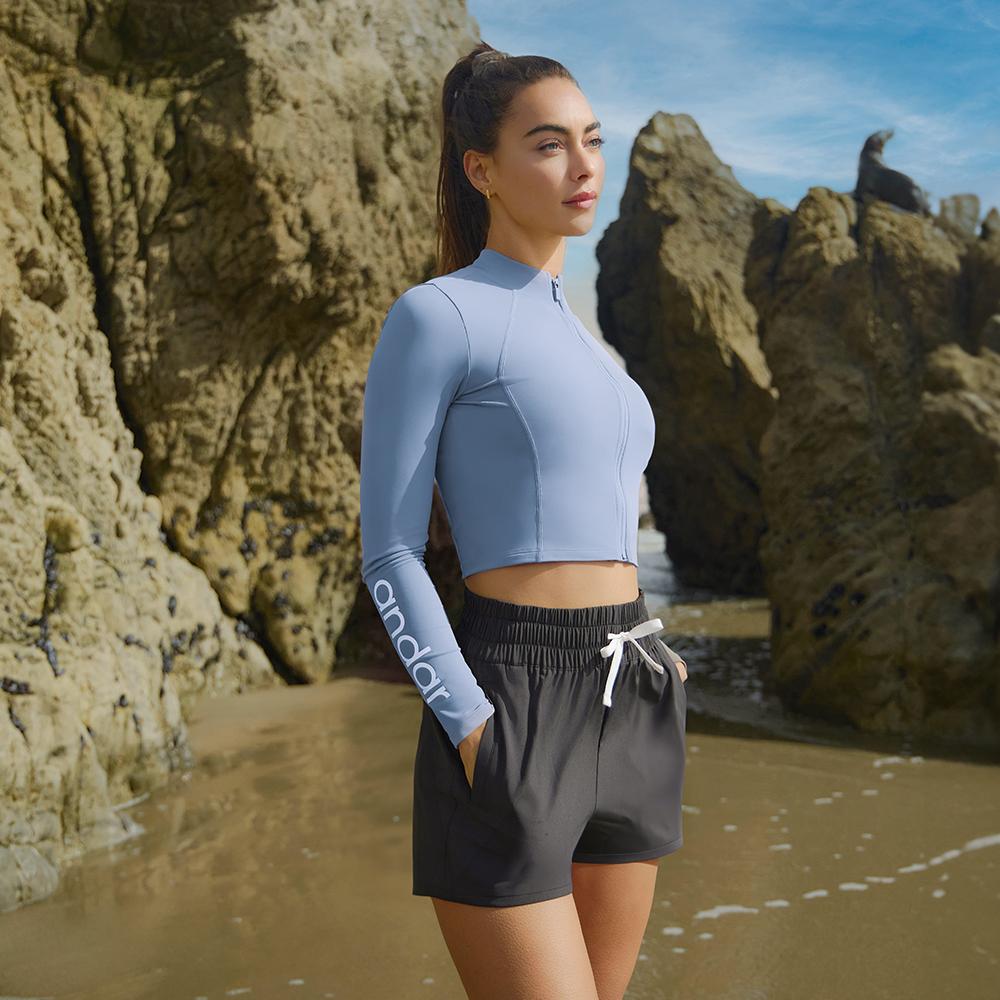 ANDAR Pull & Beach Crop Zip-Up Rash Guard (Type B)