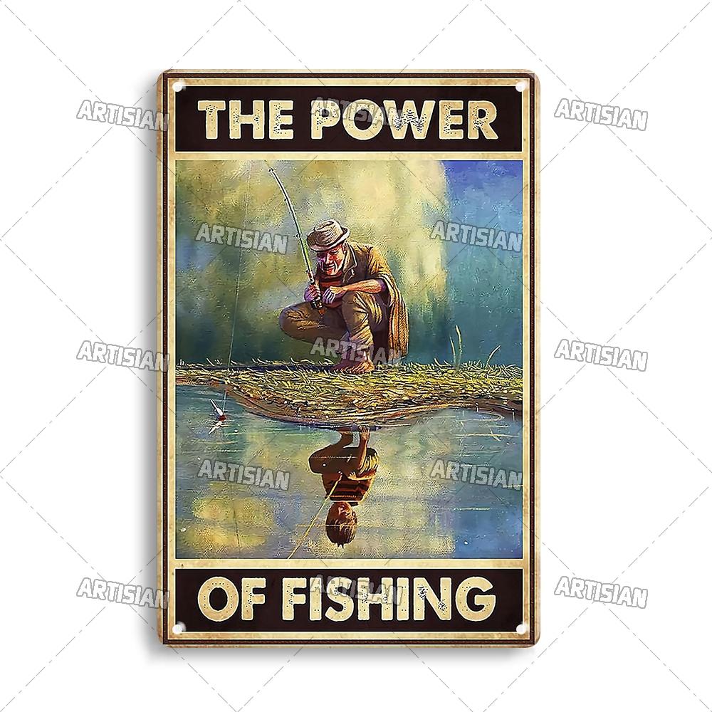Artisian Fishing Metal Sign Sport Tin Plaque Lure Bait Decorative Poster Wall Decor Garage Bar Pub Club Hotel Cafe Kitchen Home
