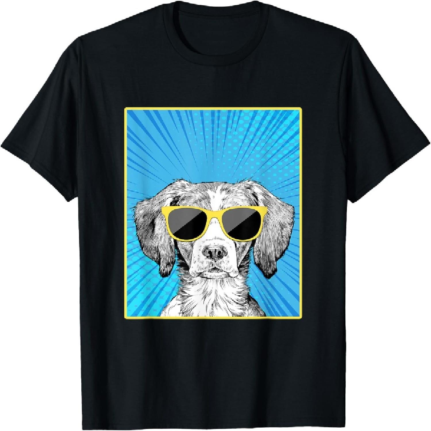 Brittany Spaniel Portrait Pop Art Dog with Sunglasses T-Shirt XXXXXL разноцветный