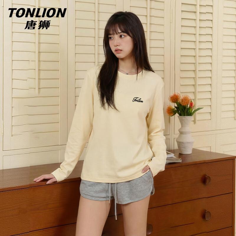 TonLion Women s Loose Fit Pure Cotton Letter Print Long Sleeve T-Shirt S