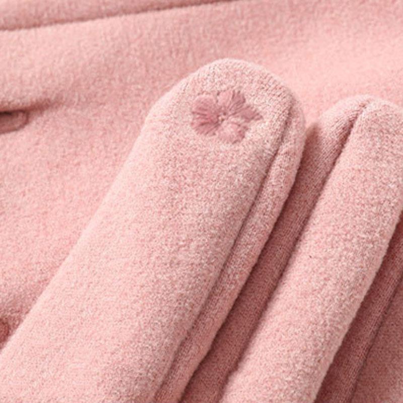 Women Winter Keep Warm Touch Screen Button Decoration Outdoor Fashion Gloves Add Velvet Drive Windproof Elegant Soft