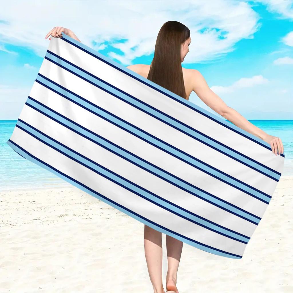 Modern Minimalism Striped Beach Towel Classic Nautical Double Stripe Print Quick Dry Sand Free Lightweight Towel for Beach Pool