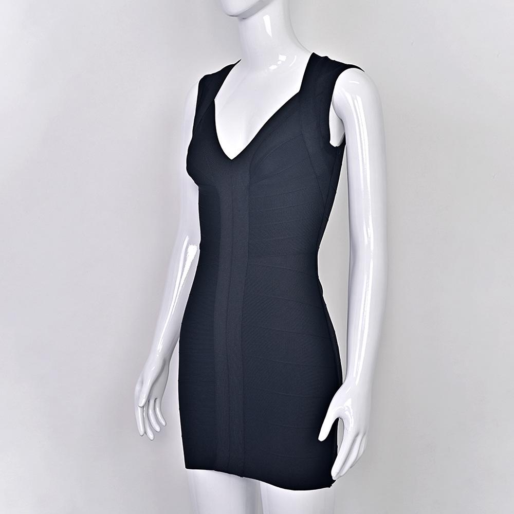 European & American Star Low-Cut Sexy Black Bandage Evening Dress - French Retro Hip-Hugging Women's Gown