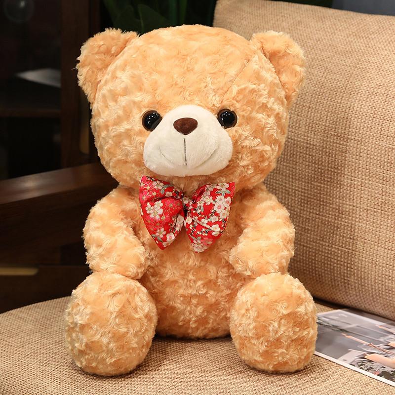 Colorful Plaid Bow Tie Teddy Bear Doll Plush Toy Sitting Bear Hug Bear Doll Valentine'S Day Birthday Gift