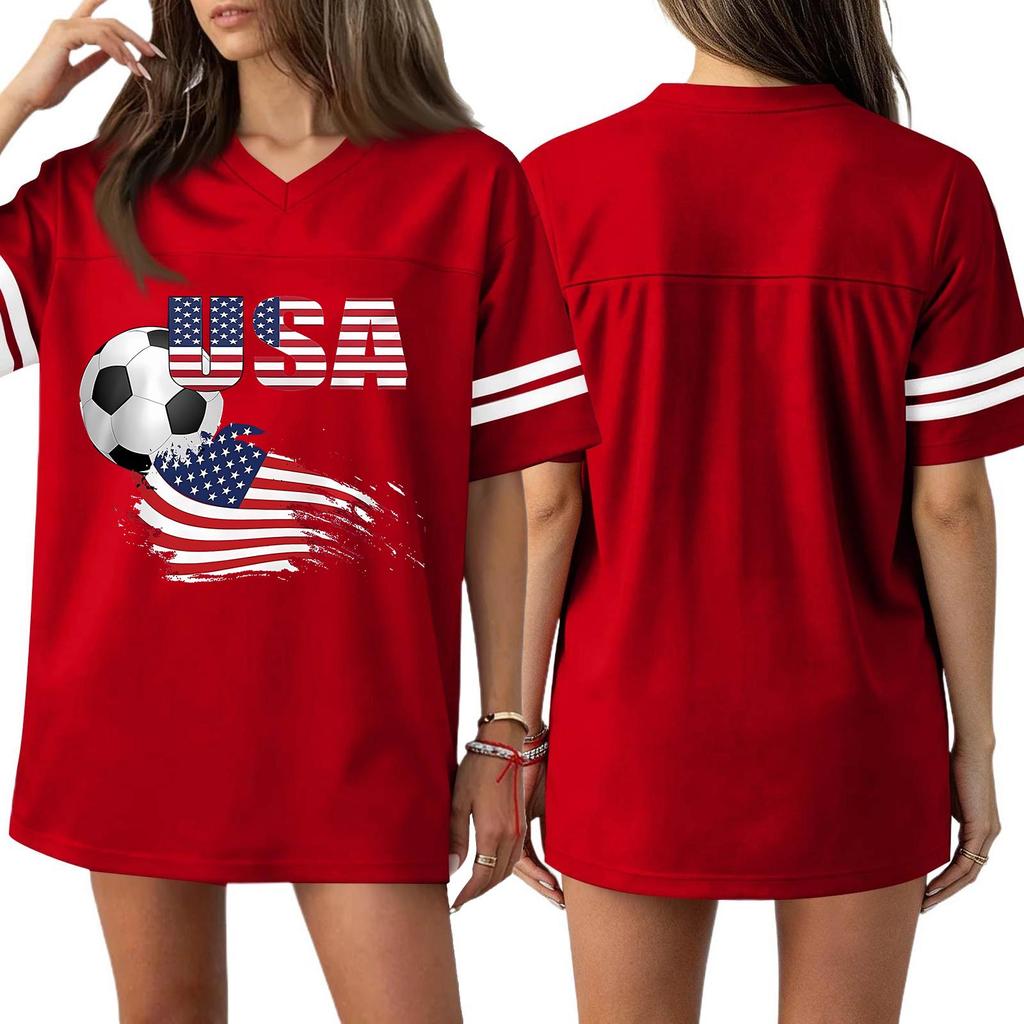 Women's Casual & Stylish V-Neck Sports — Print Short-Sleeve Athletic T-Shirt Top
