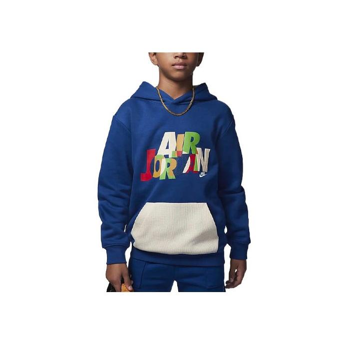 Jordan Kids Alphabet Print Hooded Pullover Sweatshirt Kids Tops Blue FB9279-486