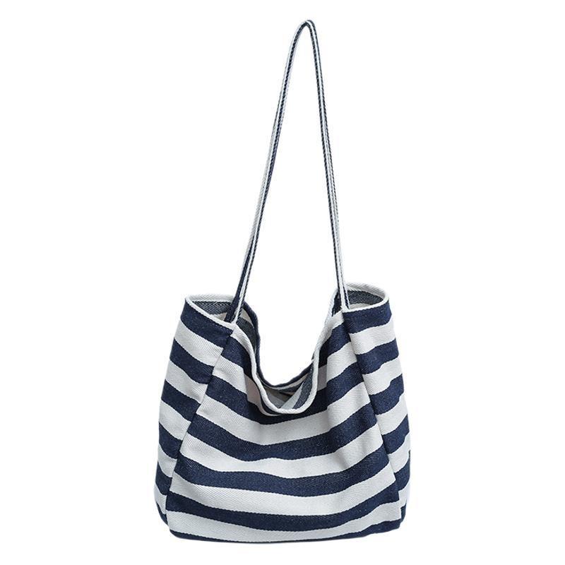 Casual Literary Canvas Bag Fashionable Contrasting Color Handbag Small Fresh Striped Shoulder Bag Women's Bag