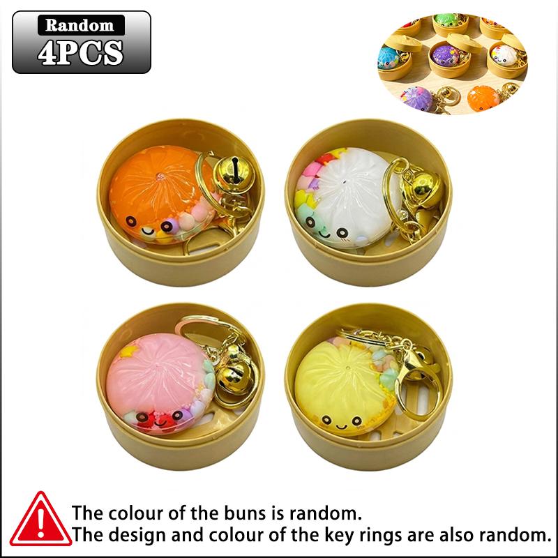 Cute Dumpling Keychains  Set 3D Bun Shaped Hard Shell Fidget Keyring With Bell Colorful Bag Charm Holiday Birthday Gift