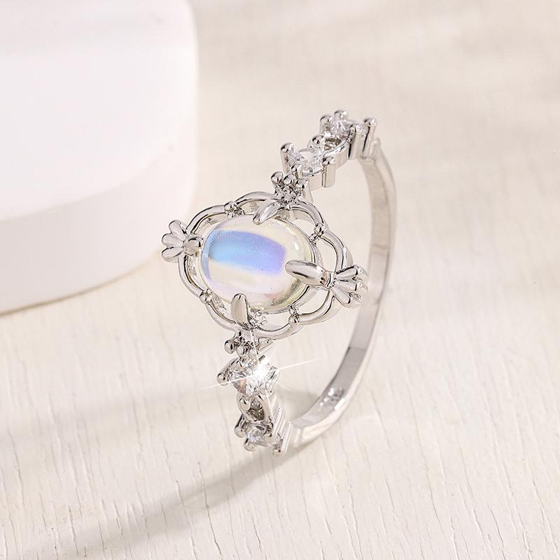 S925 Silver Plated Fashion Moonstone Ring for Women Creative Engagement Jewelry Anniversary Wedding Gift