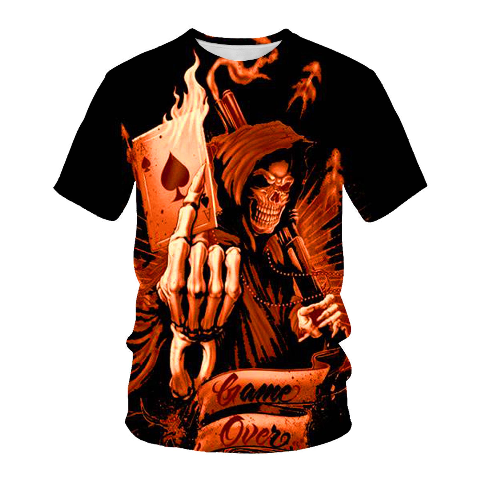 

2024 летняя новая мужская футболка с круглым вырезом и 3D цифровым принтом в виде черепа 6XL