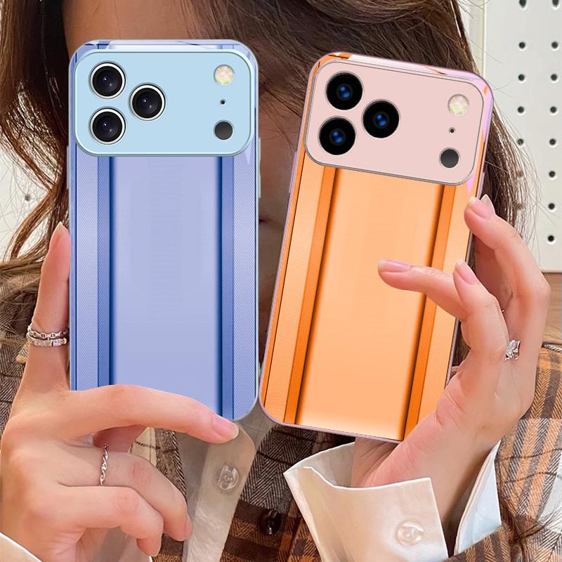Golden Orange Border For iPhone 17 Air 16 E 15 14 13 Plus 12 Mini 11 17 Pro Max XR Xs Max 16E 7 8 Tempered Glass Phone Case