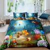 Cartoon Octopus Bedding Set King/Queen Size,Ocean Underwater World Duvet Cover Kids Sea Coral Fish 2/3pcs Polyester Quilt Cover