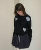 RONRON 3 Heart Jacquard Pullover Knit Navy