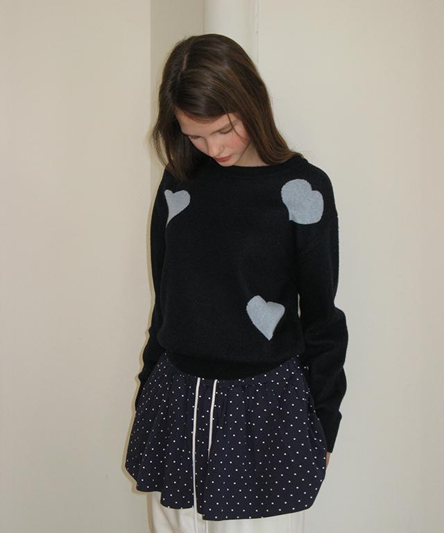 RONRON 3 Heart Jacquard Pullover Knit Navy