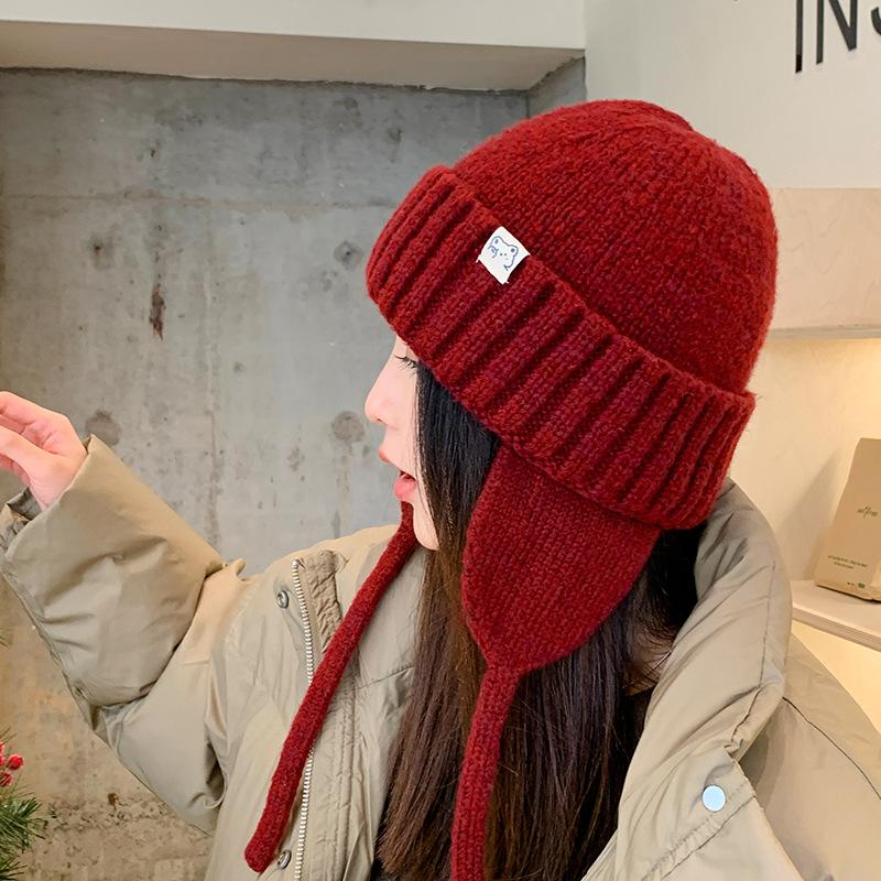 Autumn and Winter Warm Solid Color Ear Protection Knitted Hat Warm Woolen Hat Women's Casual Versatile Large Head Cold Hat Baotou Hat