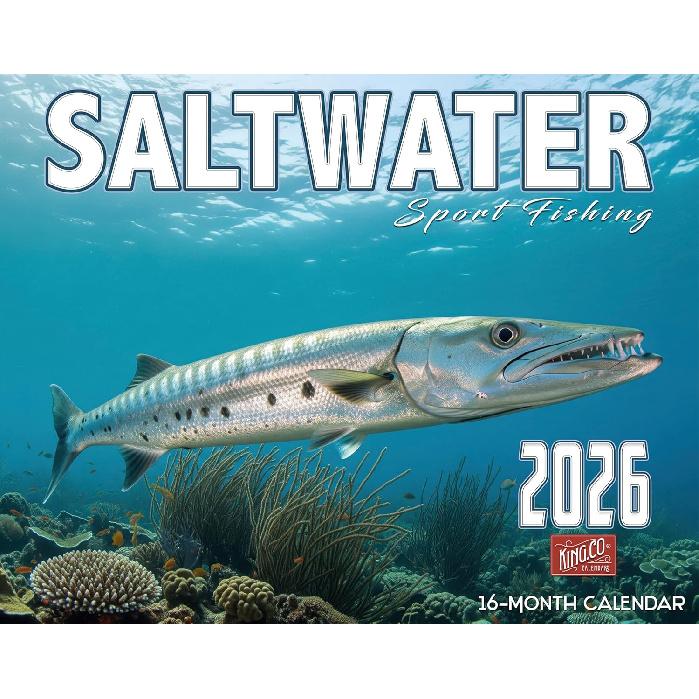 2026 Saltwater Fishing Wall Calendar 16-Month X-Large Size 14x22, Sport Fishing Calendar by The KING Company-Monster Calendars 2026 Saltwater Sport Fish