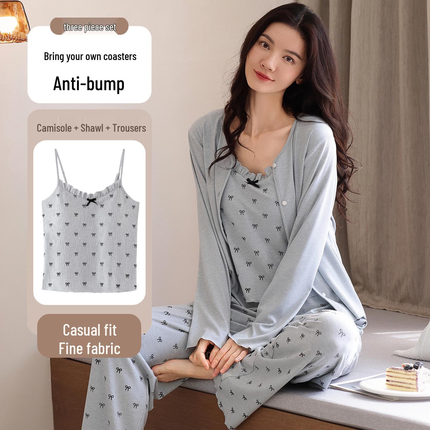 

Women s Autumn/Winter Modal Pajama Set: Long Sleeves, Long Pants, and Camisole with Chest Pad M (Height 150-155cm, Weight 80-100kg)