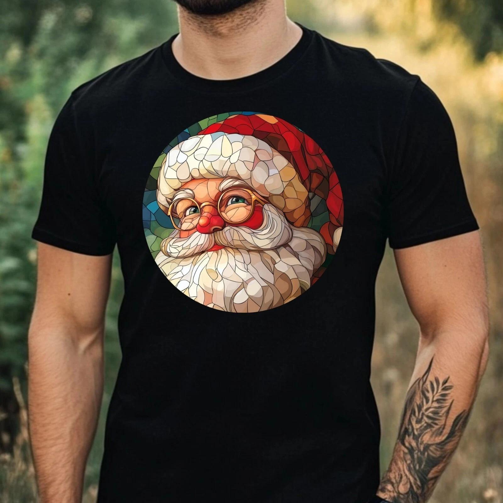 T-Shirt Herren Weihnachtsmann Buntglas Motiv Baumwolle Größe XS bis 5XL XL