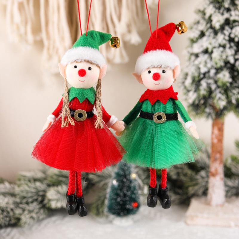 Newest Christmas Elves Stuffed Plush Dolls Hanging Ornaments Xmas Tree Decor Cute Boy Girl Elf Pendant Kids Gifts New Year Noel