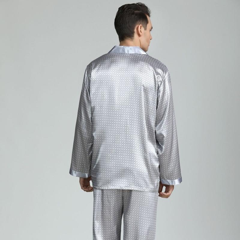 2025 Nieuwe heren pyjamaset met lange mouwen, zijden satijn, klassieke print, luxe zijden pyjamaset, nachtkledingset