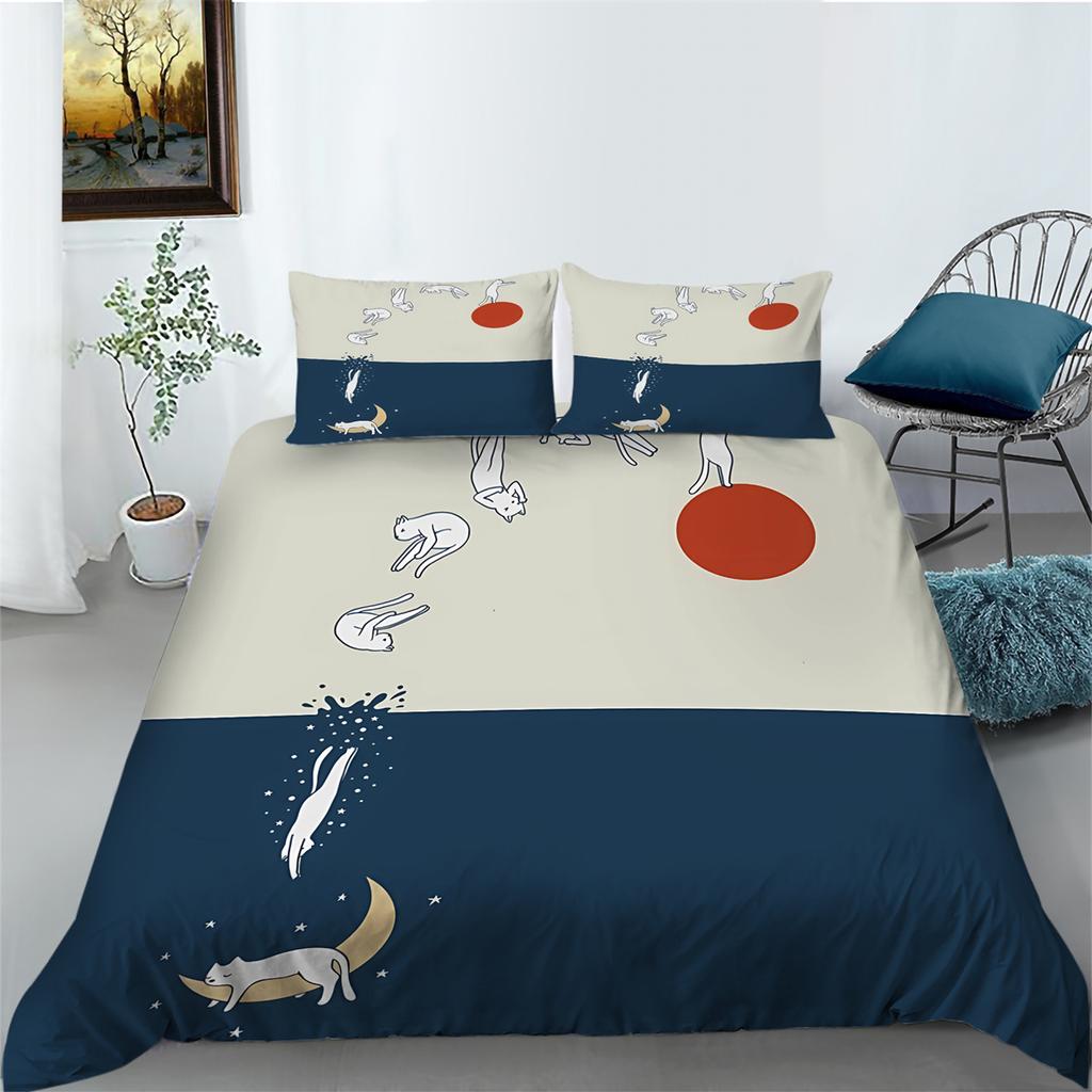 Ensemble de literie Housse Couvre-lits Dessin animé Chat mignon Taie d'oreiller Textiles de maison Ensemble housse de couette