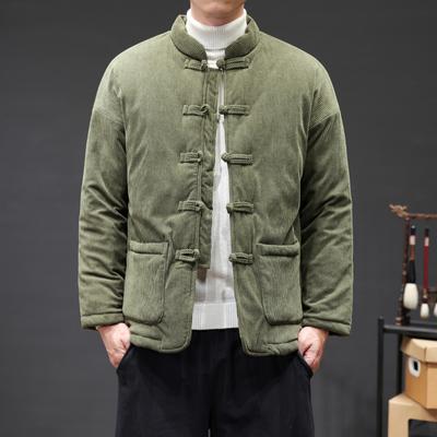 2024 Giacche invernali spesse da uomo in stile cinese in velluto a coste caldo Tang Suit Hanfu Parka da uomo con fibbia a disco retrò Cappotto maschile