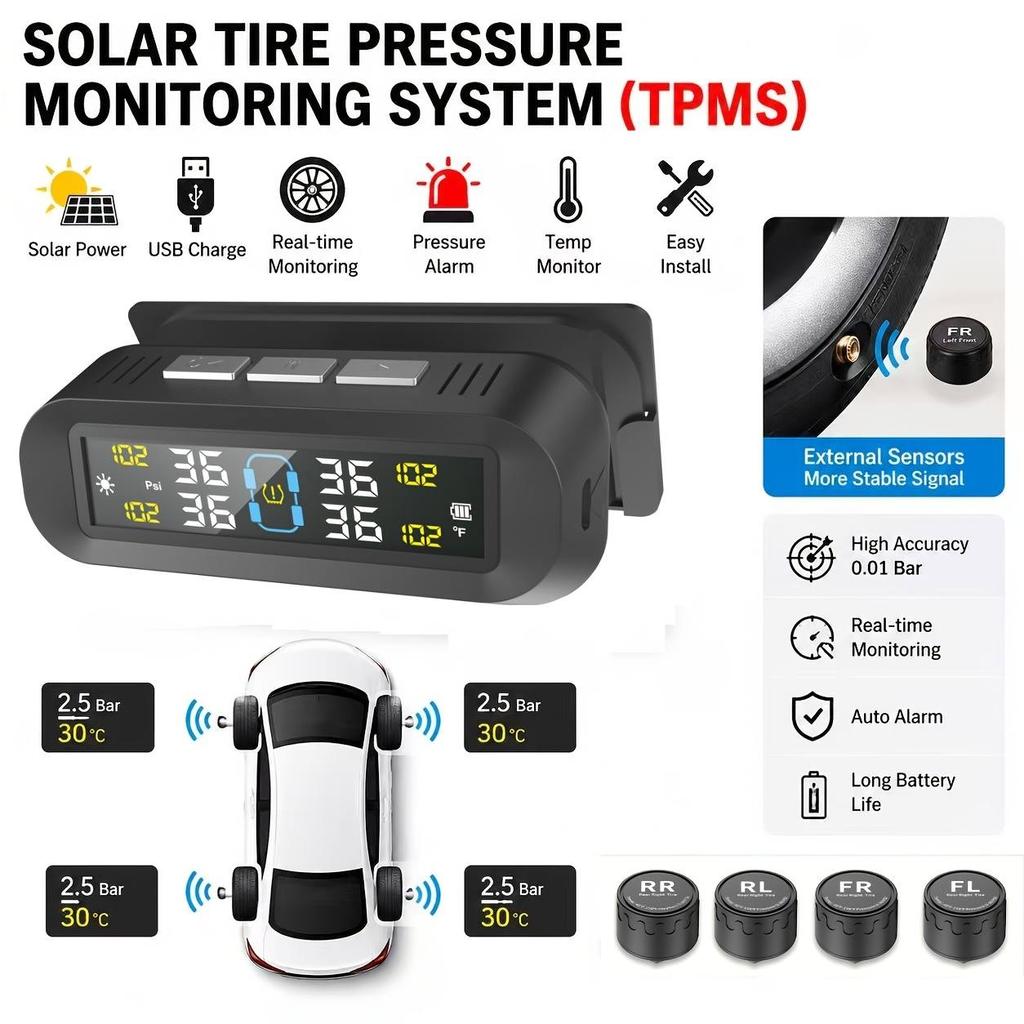 Tire Pressure Monitoring System TPMS Universal Wireless Solar Charger, Suitable for Intelligent Tire Monitoring of Cars, RVs,