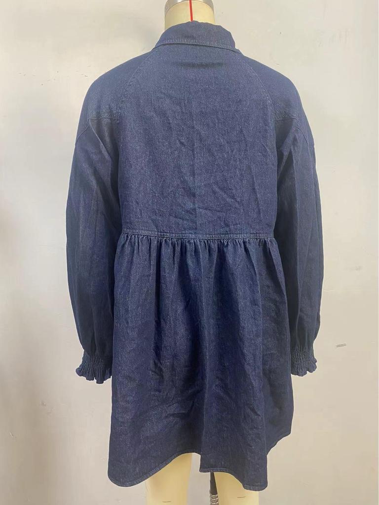 European & American Women's Fashion Casual Long Sleeve Denim Shirt Dress 2025