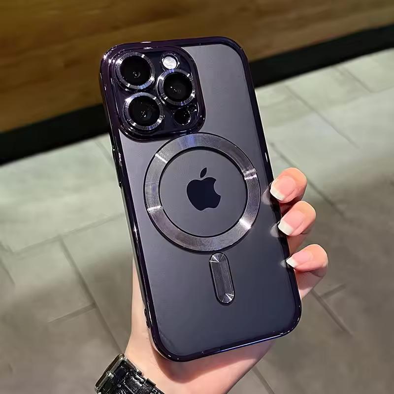 Luxusní magnetický pro Magsafe bezdrátové nabíjení pokovený průhledný kryt pro iPhone 11 12 13 14 15 16 17 Pro Max 16E nárazuvzdorný silikonový kryt