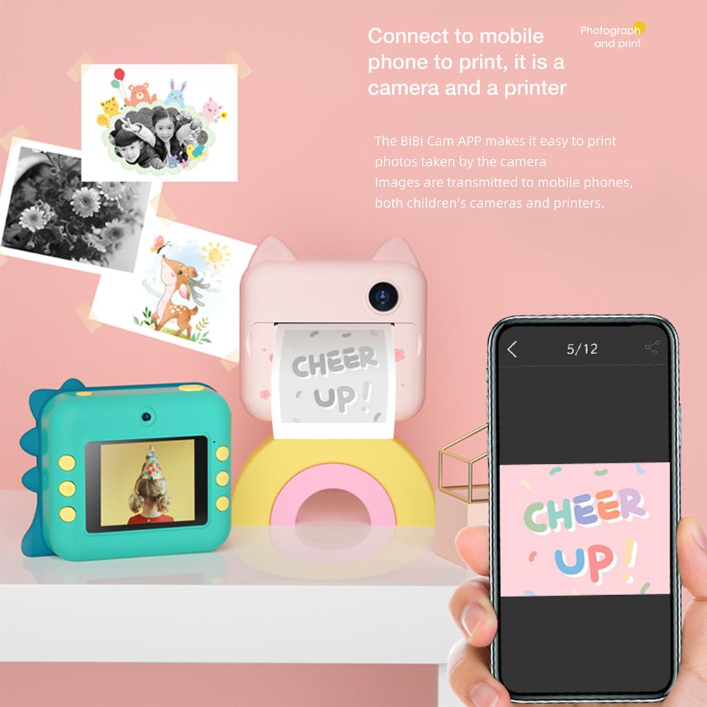 P1 Kids Camera 32GB Children Instant Camera Photo Printer 2.4 inch IPS Screen Christmas Birthday Gifts for Girls with