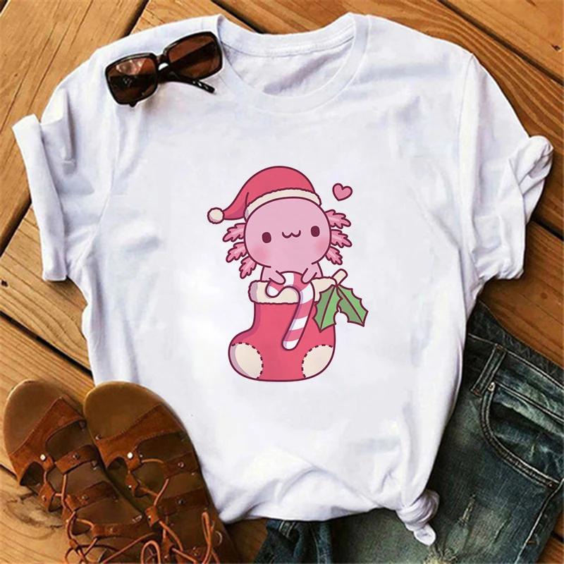 Funny Axolotl T Shirt Women Relaxolotl Kawaii Short Sleeve T-shirt Women's Clothing Summer Tops Y2k Casual Cartoon Graphic Tee