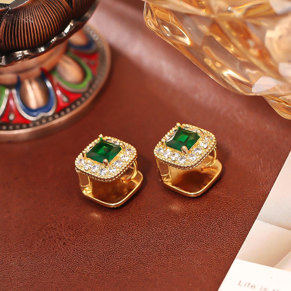 Double-sided Wearable Emerald Zirconia Vintage Elegant Earrings - Exquisite High-end Luxury Studs