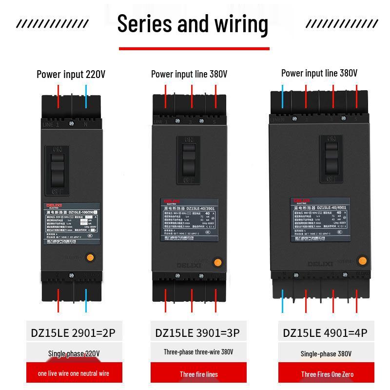 DELIXI DZ15LE-100/3901 Residual Current Circuit Breaker, 3P, 63A/100A, 75mA/50mA/30mA RCD