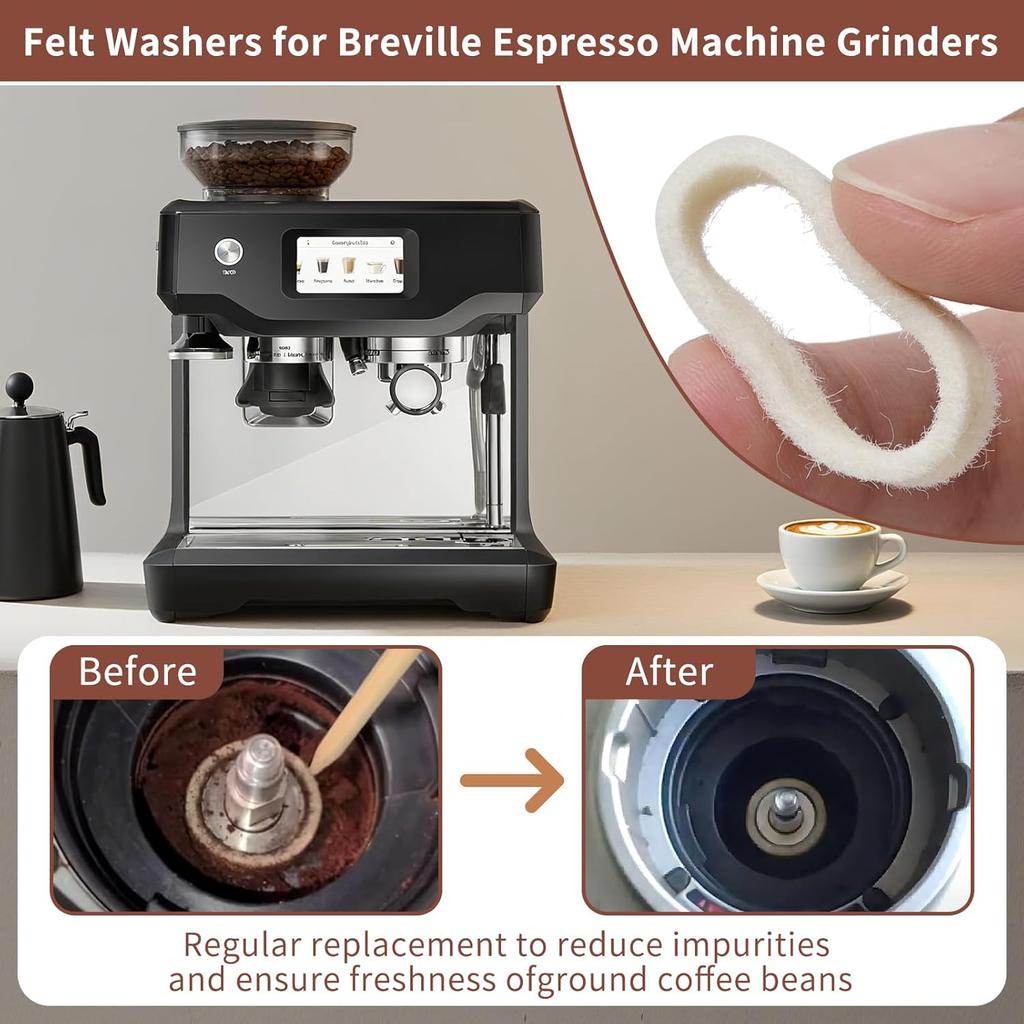 8 Pcs Felt Gasket Replacement for Breville Espresso Machine Grinders, Felt Washer Replacemen Compatible with BES870, BES878, BES880, BES980, BES990,