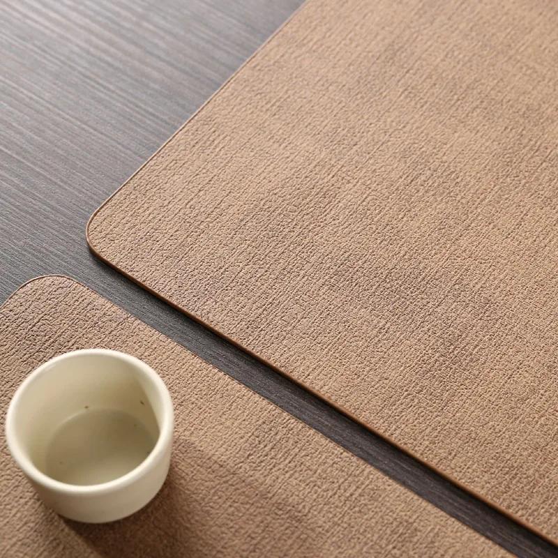 Nordic Thickened PU Leather Placemats Fabric Texture Rectangular Table Mats Hotel Dining Room Decor Durable Home Table Protector