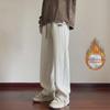 American Style Khaki Corduroy Boys' Oversize Wide-Leg Sweatpants with Velvet Lining for Winter