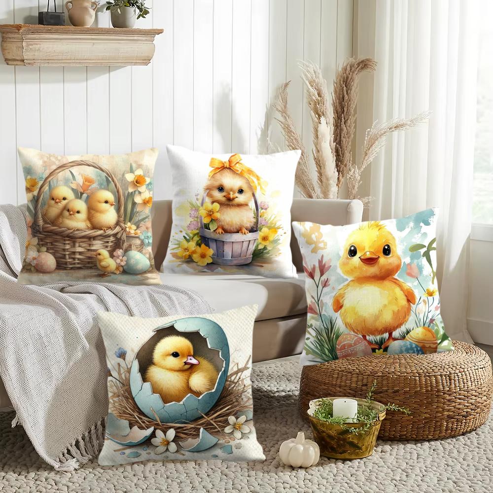 1Pc Easter Cute Little Chick Cushion Cover Soft Plush Pillow Cover Double-Sided Printed Sofa Cushion Summer Home Decor Gift