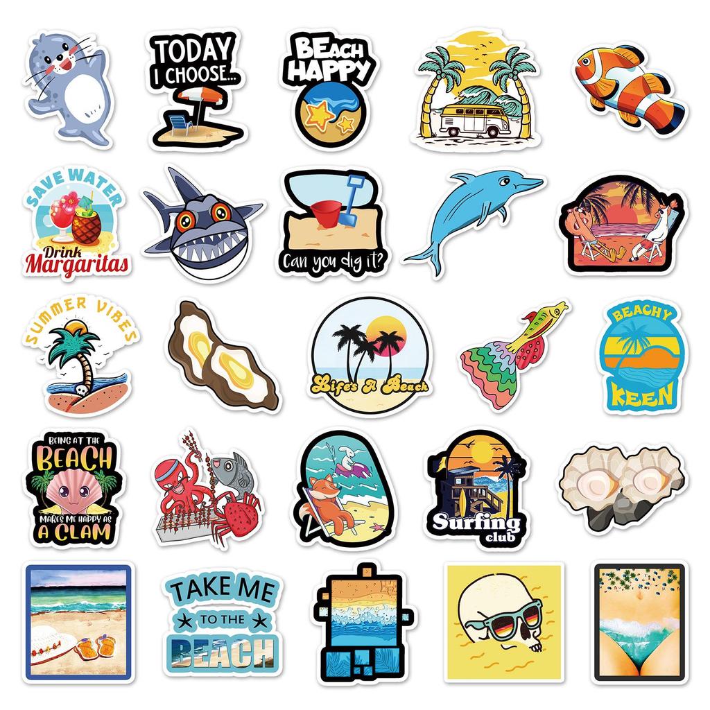 50 Ocean Series Graffiti Stickers - Cartoon Animals for DIY Skateboards, Water Bottles, and Suitcases (Waterproof)