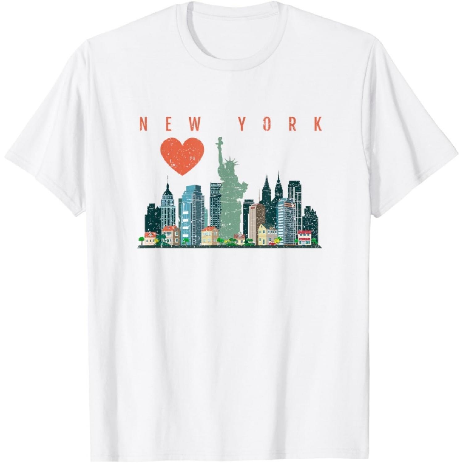 New York City NYC Skyline Heart Distressed Style T-shirt T-Shirt XXXXXL белый