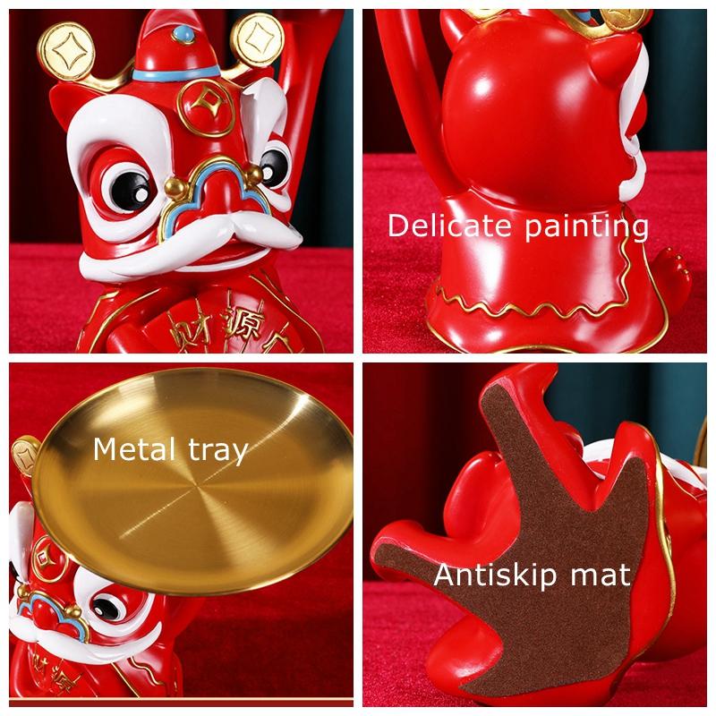 Chinese Lion Dance Ornament Entryway Desktop Key Tray Jewelry Cosmetic Storage Saucer Decoration Candy Plate